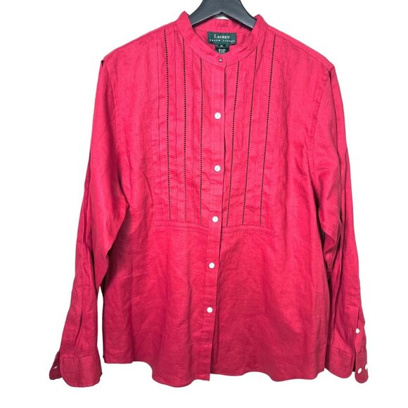 Lauren Ralph Size XL Linen‎ Red Pleated Bodice Long Tunic - Picture 1 of 7